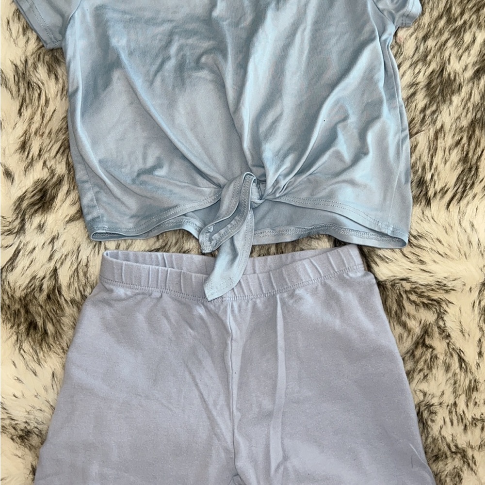 Kids Light Blue Tie-Front Top and Shorts Set